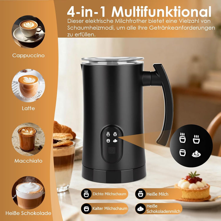 Dreamhigh® 400W Milchaufschäumer Elektrisch, 350ml Milchaufschäumer Edelstahl, Leicht zu reinigen, 4