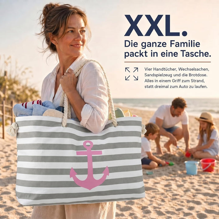 Sonia Originelli XXL Familienshopper Strandtasche Weekender maritim gestreift mit Anker Aufdruck Far