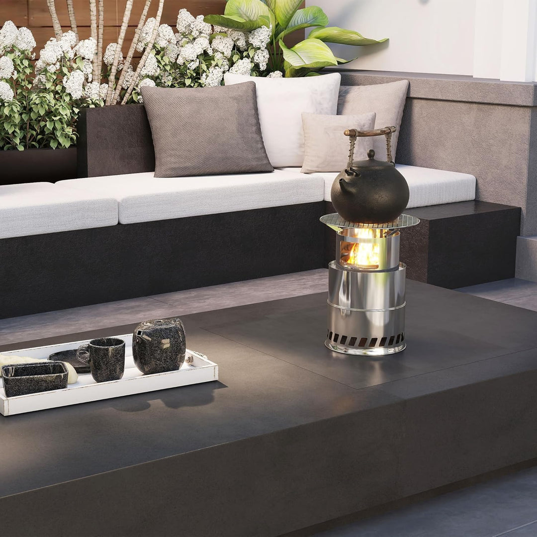 Holzofen Campingkocher aus Edelstahl, Hobo Kocher mit rutschfestem Topfständer für Pfannen, Töpfe &