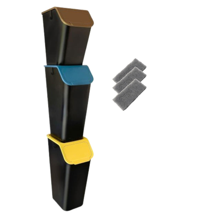 Go Practic 3-er Mülleimer-Set Küche Mülltrennsystem 2x Mülleimer 35l mit Deckel 1x 25l Mülleimer mit