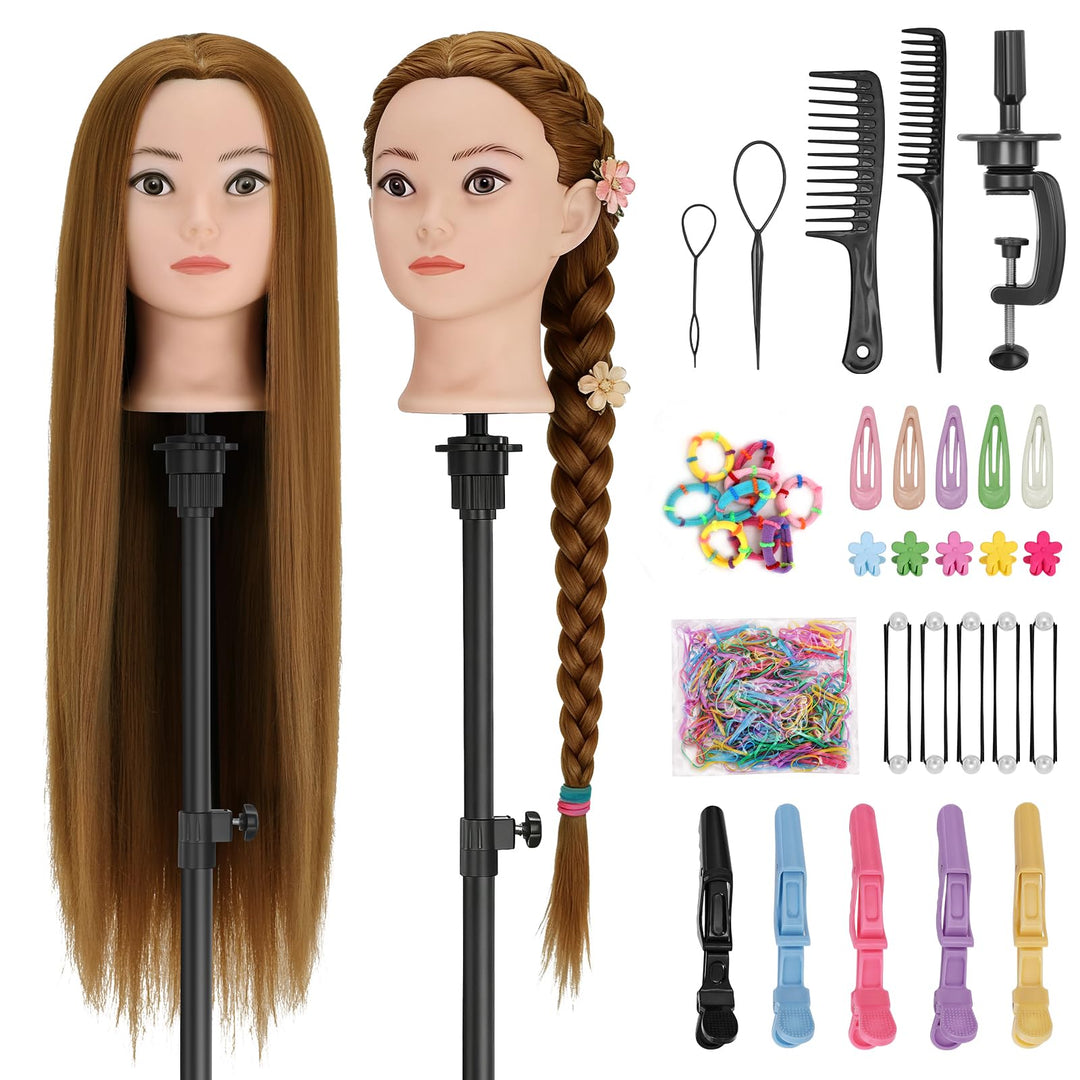 TwoWin Friseurkopf Echthaar mit Ohrlöchern, 71 cm (28 Zoll) 100% Synthetischer Mannequin Frisierkopf