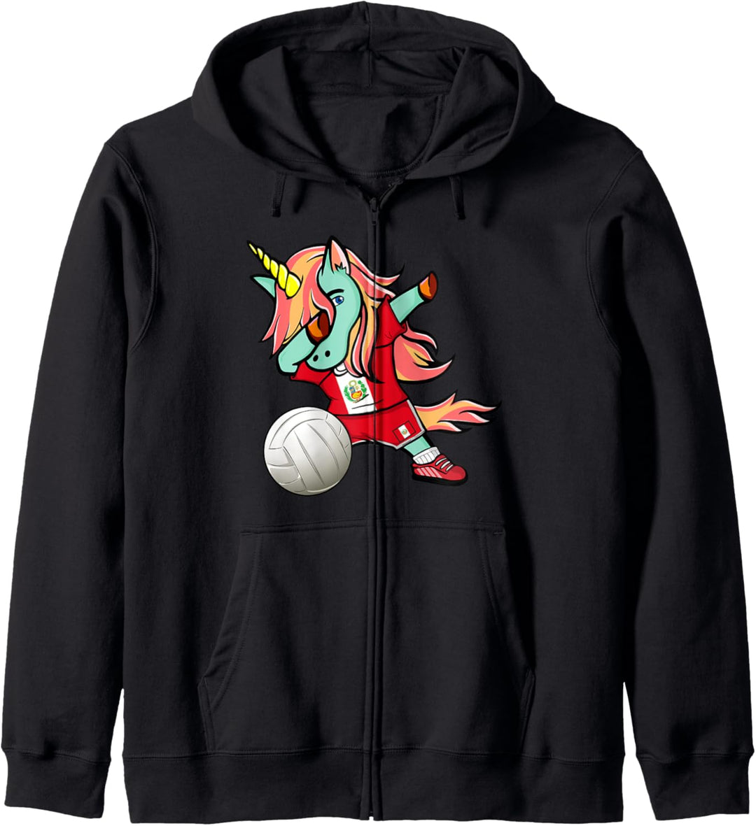 Lustiger Dabbing Einhorn Peru Volleyball Peruanische Flagge Kapuzenjacke