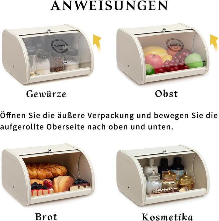 HollyHOME Brotkasten mit Edelstahlgehäuse, Metall-Brotkästen für die Küche, Brotaufbewahrungsbehälte