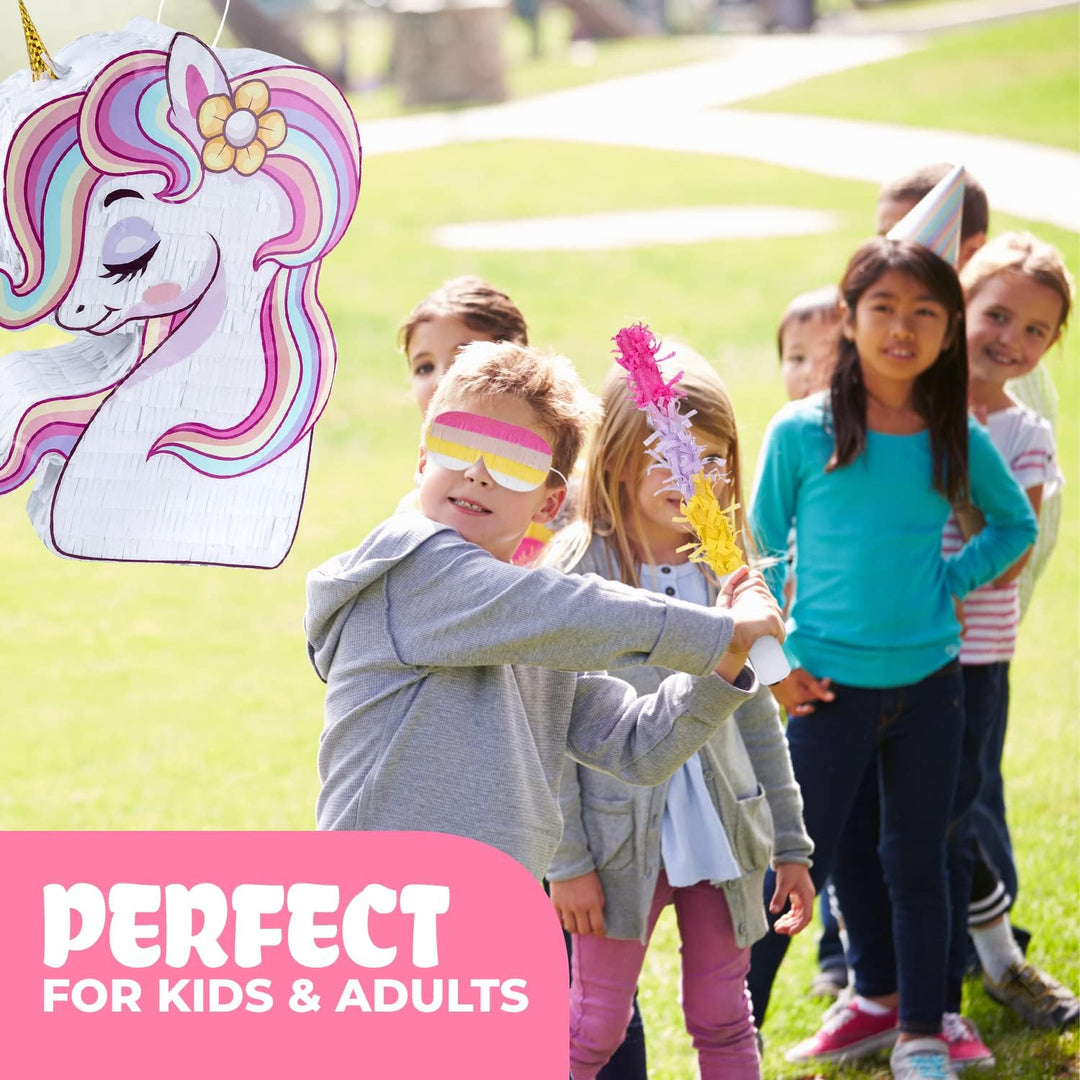 BIRCIHO Einhorn Pinata Bundle mit einer Augenbinde und Fledermaus (33 x19 x10cm), pinata geburtstag