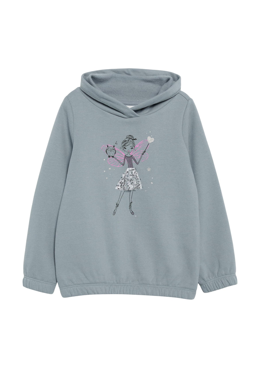 s.Oliver Wärmendes Sweatshirt mit Schalkragen und Glitzer-Artwork, 104-110 Blassblau
