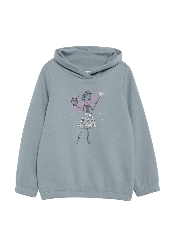 s.Oliver Wärmendes Sweatshirt mit Schalkragen und Glitzer-Artwork, 104-110 Blassblau