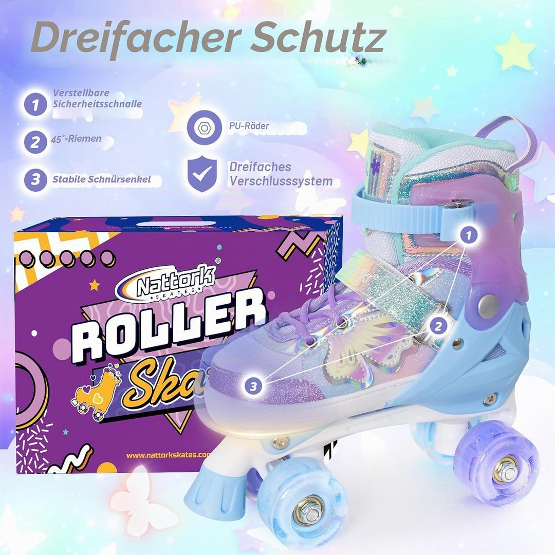 Nattork Kinder Rollschuhe, Rollschuhe Mädchen mit 4 Grössen Einstellbare, Rollschuhe für Mädchen Anf