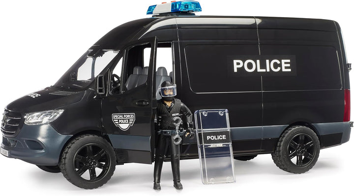 bruder 02685 - MB Sprinter Police Special Forces mit bworld Figur | Inklusive Light &amp; Sound Modul, P