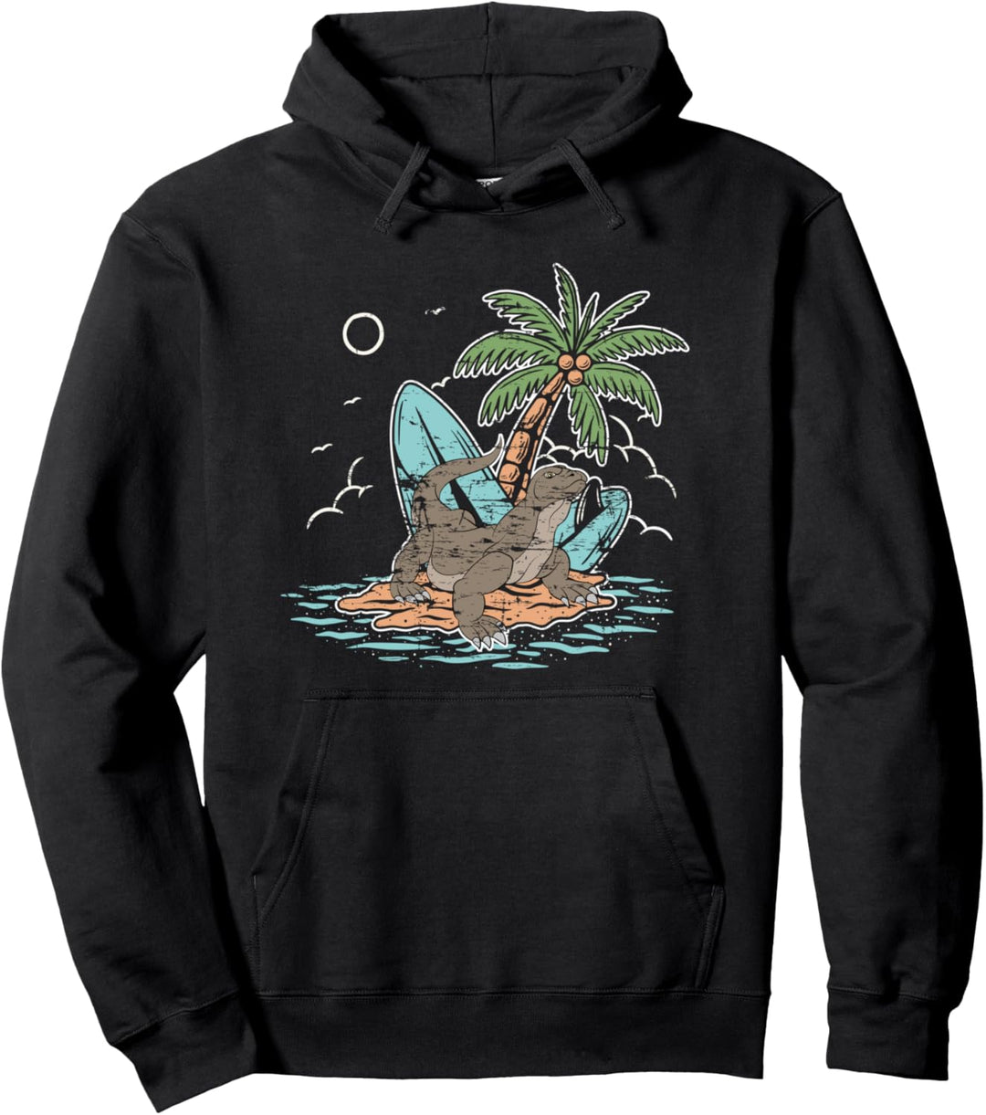 Indonesien Surfer Reptil Tropische Echse Sommer Komodowaran Pullover Hoodie