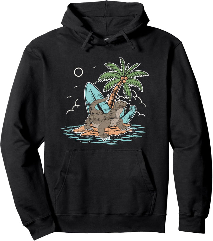 Indonesien Surfer Reptil Tropische Echse Sommer Komodowaran Pullover Hoodie
