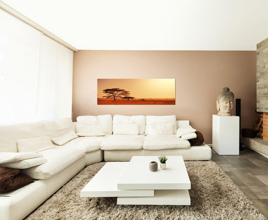 Paul Sinus Art Panoramabild auf Leinwand und Keilrahmen 150x50cm Afrika Namibia Baum Abendstimmung