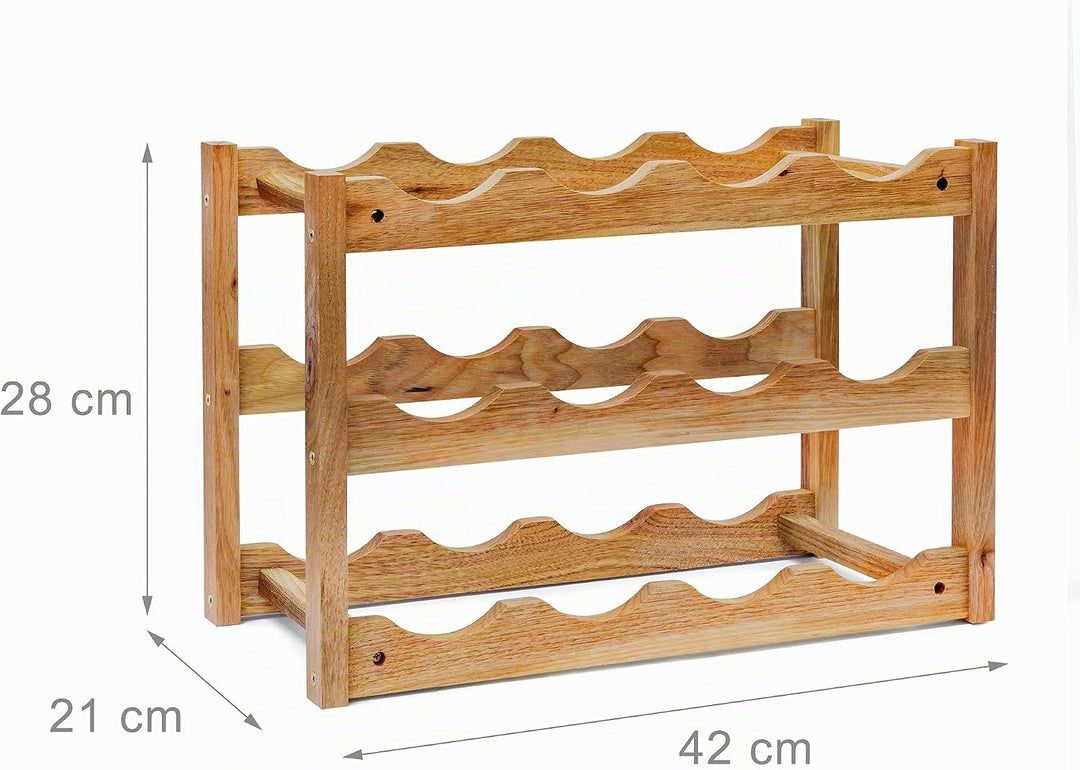 Relaxdays klein, Flaschenregal 12 Flaschen Wein, H x B x T: 28 x 21 x 42 cm, natürlich, Holz, Weinre