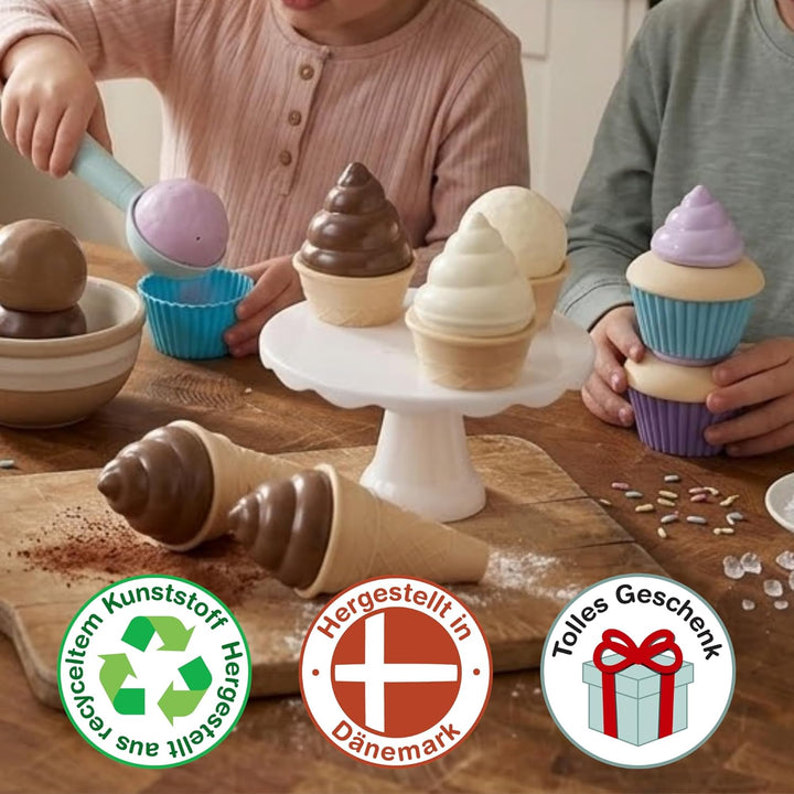 Dantoy – Thorbjorn Dessert Set für Kinderküche - 26 Teilen - Geschirrset - Sandspielzeug Set - Spiel