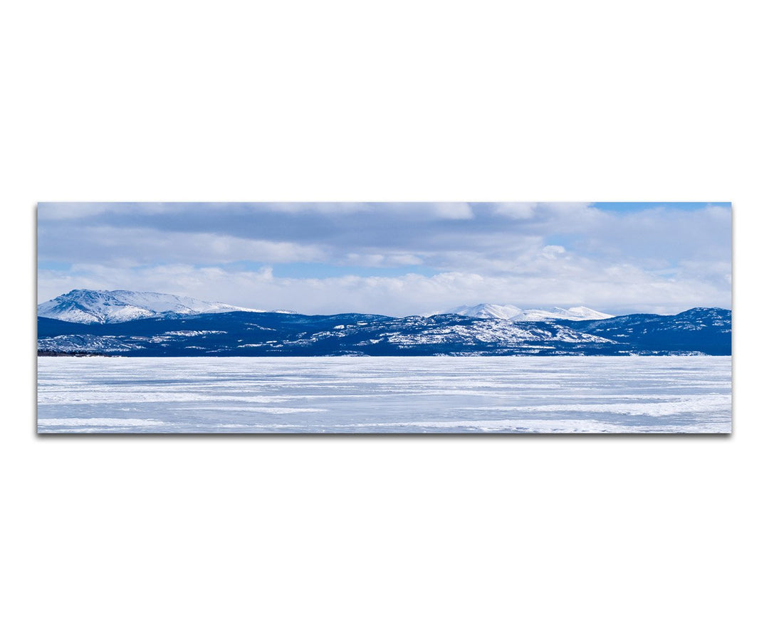 Paul Sinus Art Panoramabild auf Leinwand und Keilrahmen 150x50cm Kanada Berge See Eisschicht Schnee