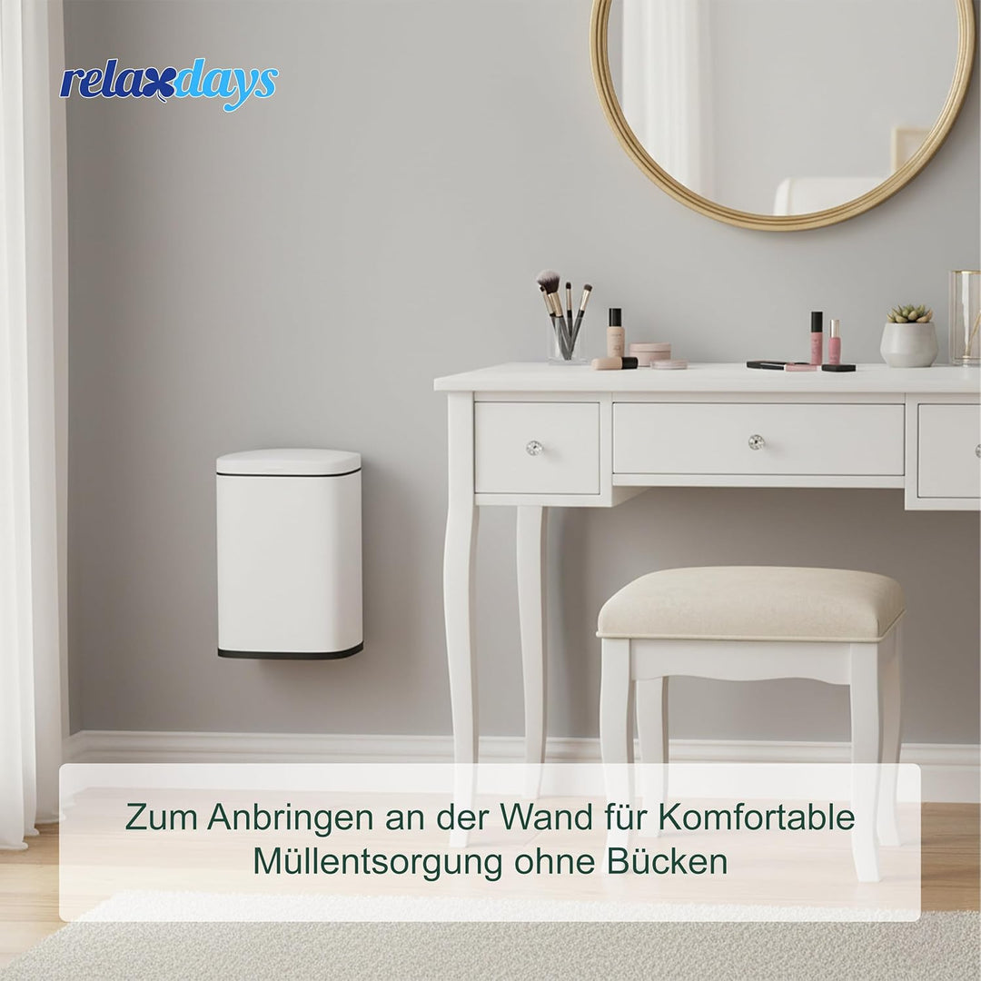 Relaxdays Kosmetikeimer Wandmontage, 3 Liter, Absenkautomatik, Inneneimer, Metall, eckiger Badezimme