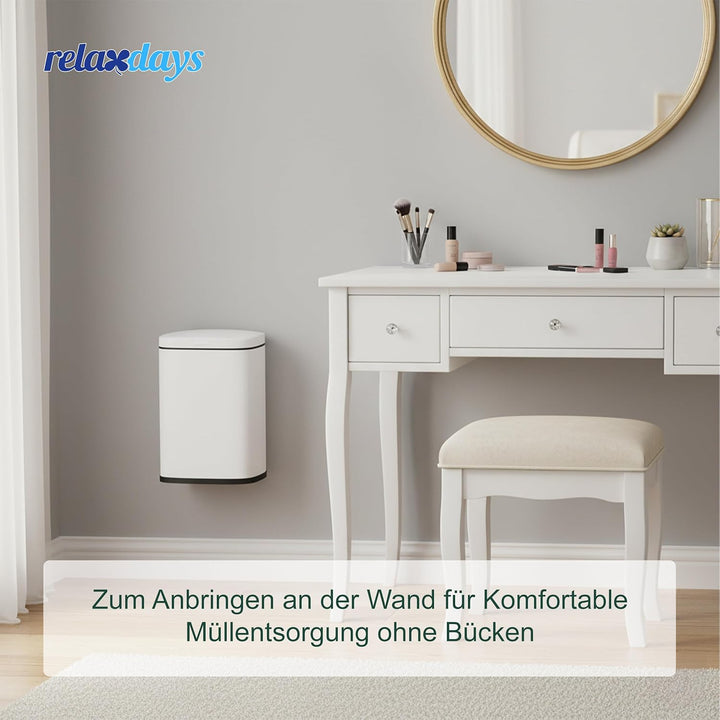 Relaxdays Kosmetikeimer Wandmontage, 3 Liter, Absenkautomatik, Inneneimer, Metall, eckiger Badezimme