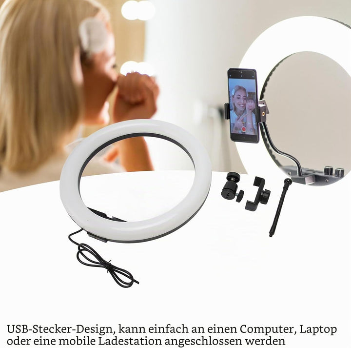 Fyearfly LED Ringlicht USB, 13 Zoll, Weiss, Einstellbare Helligkeit, Selfie Ringlicht mit Telefonhal