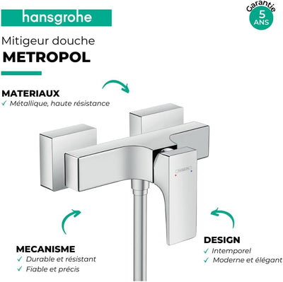 hansgrohe Duscharmatur Metropol , Aufputz Einhebel-Brausemischer, Brushed Black Chrome Brushed Black