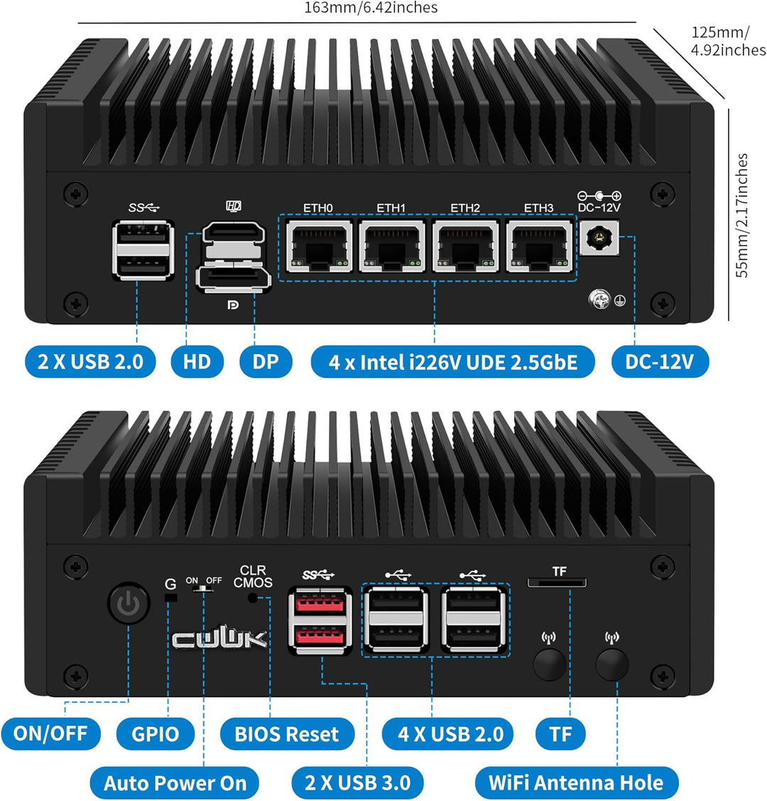 Mini PC N150 (Upgraded N100) Firewall Appliance, OPNsense Mini Computer mit 4 Port i226-V 2.5GbE LAN