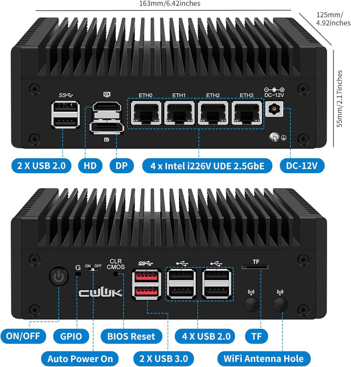Mini PC N150 (Upgraded N100) Firewall Appliance, OPNsense Mini Computer mit 4 Port i226-V 2.5GbE LAN