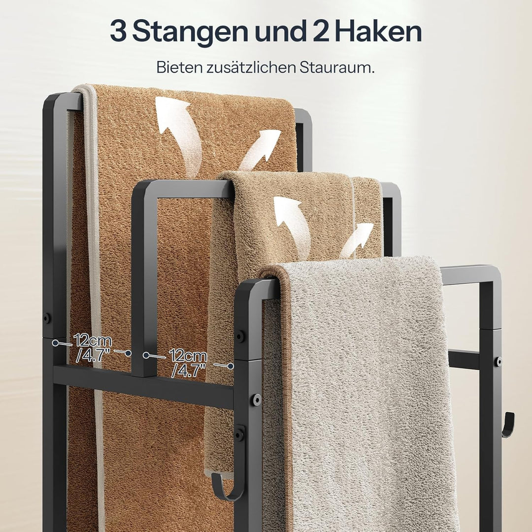 HOOBRO Freistehender Handtuchhalter, Handtuchständer, Handtuchleiter mit 3 Handtuchstangen, Korb, Ab