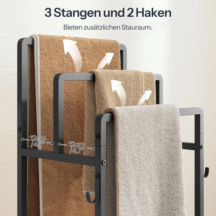 HOOBRO Freistehender Handtuchhalter, Handtuchständer, Handtuchleiter mit 3 Handtuchstangen, Korb, Ab