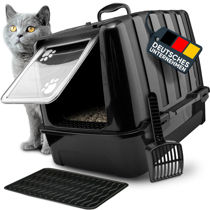 CROPLAS Katzenklo mit Deckel und Aktivkohlefilter + [ Katzenklo Matte ] + [ Katzenklo Schaufel ] - K