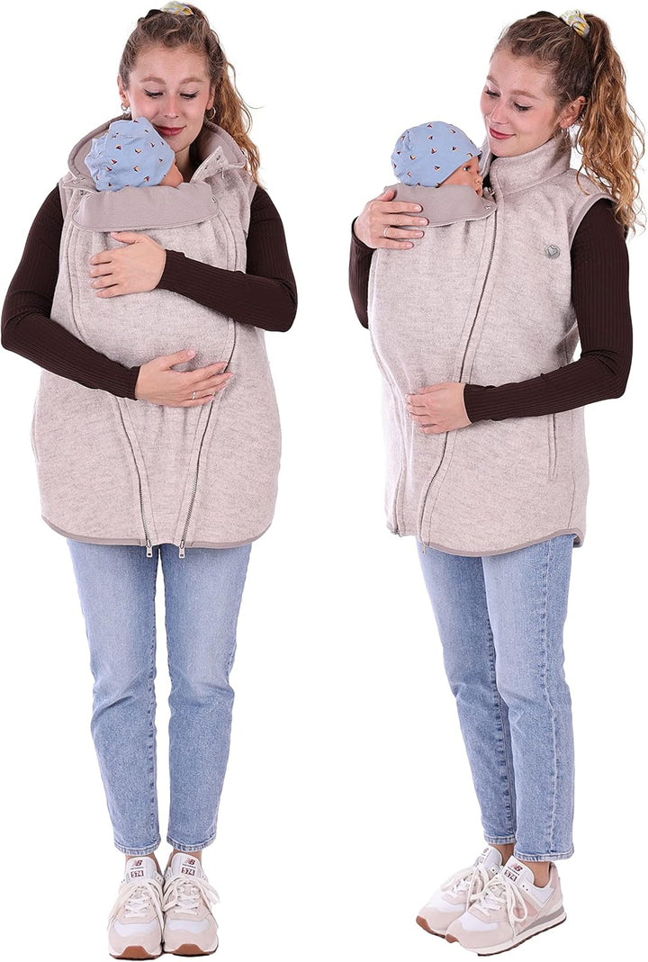 Viva la Mama - Trageweste aus Wollwalk Umstandsweste Wollweste zum Babytragen - PEVE M ecru, M ecru