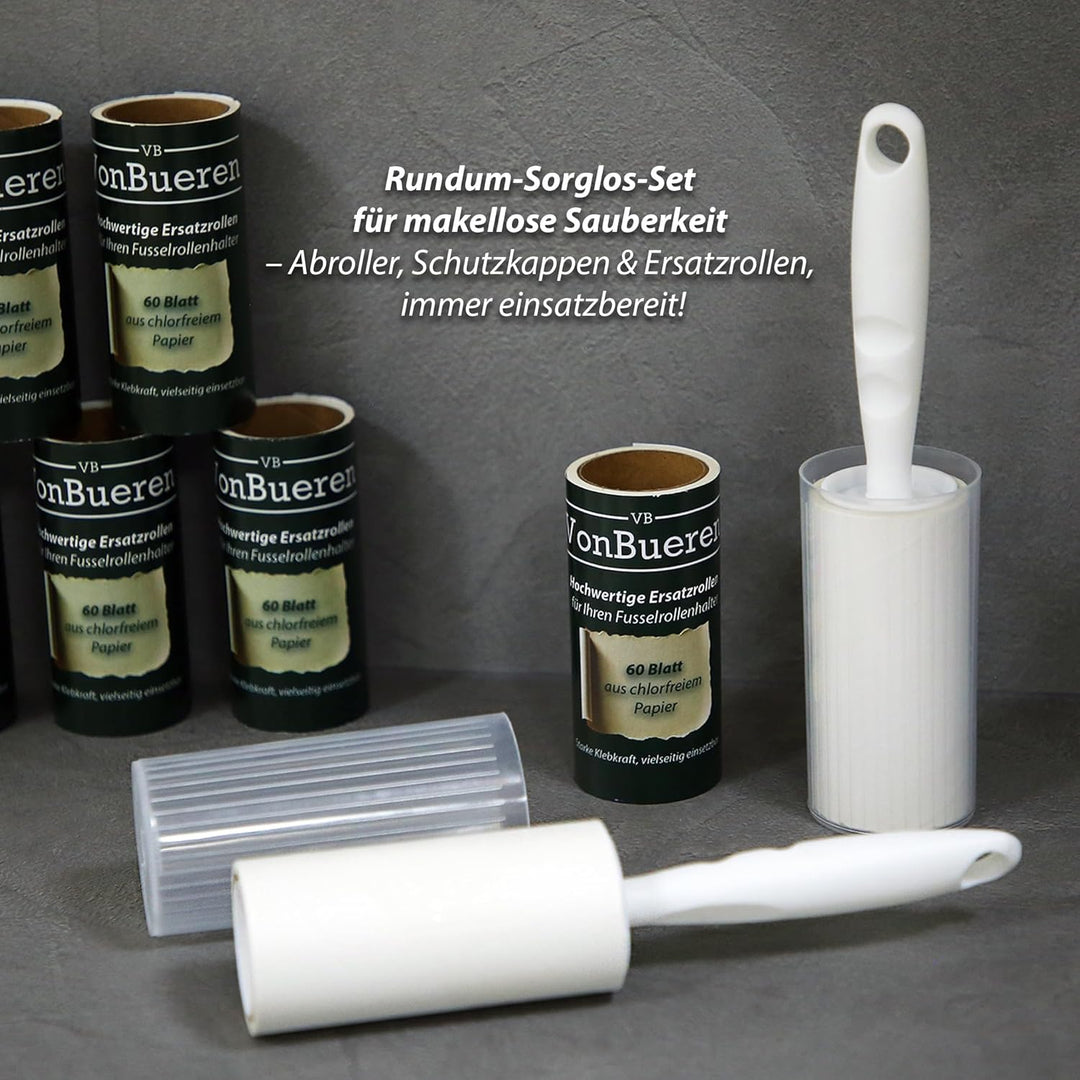 1200 Blatt Fusselrolle Tierhaare VonBueren | 4 Abroller + 4 Hüllen | Fusselrollen für Kleidung | Fus