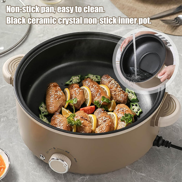 Hot Pot Elektrisch mit Dampfgarer, 4.6 L Tragbar Elektrischer Kochtopf 1000W, Multifunktionaler Hotp