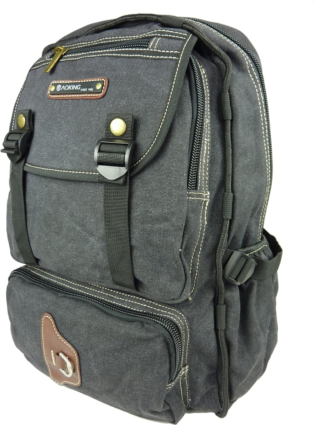 NEU Rucksack AOKING Canvas Wanderrucksack OUTDOOR Daypack Sportrucksack 3 Farben (Schwarz)
