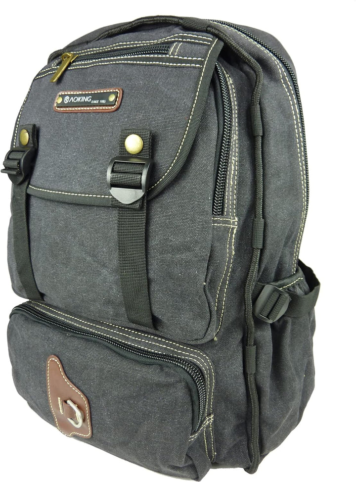 NEU Rucksack AOKING Canvas Wanderrucksack OUTDOOR Daypack Sportrucksack 3 Farben (Schwarz)
