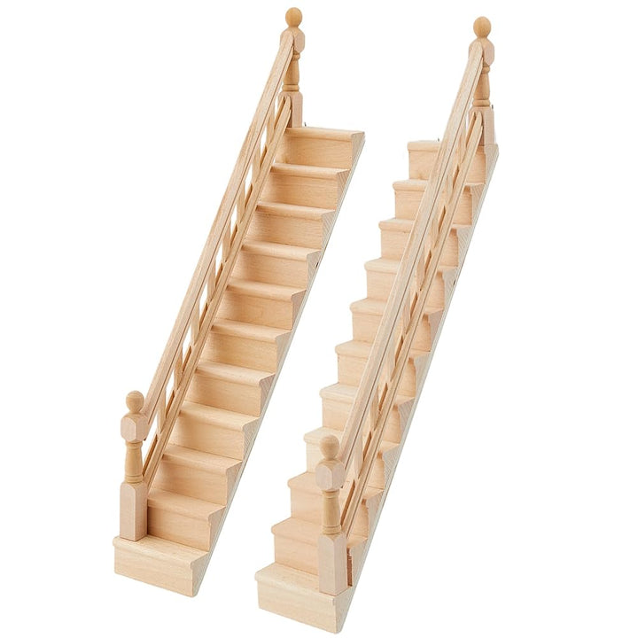 DICOSMETIC 2 Pcs Miniatur Puppenhaus Treppe 1:12 Massstab Holztreppe Miniatur Deko Mit Einfachem Rec