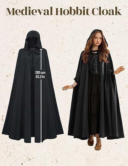 SCARLET DARKNESS Damen Mittelalter Umhang mit Kapuze Unisex Maxi Umhang Hexe Cosplay Cape Schwarz, S