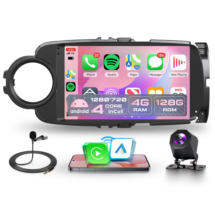 Rimoody 4G+128G Android Autoradio für Toyota Yaris Grmn 2012-2017 9 Zoll In-Cell HD Touchscreen mit