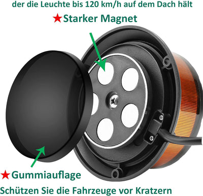 AGRISHOP 12V/24V LED LKW Rundumleuchte Blitzleuchte Magnetfuss,36LED 9Modus Amber Blinkleuchte led O