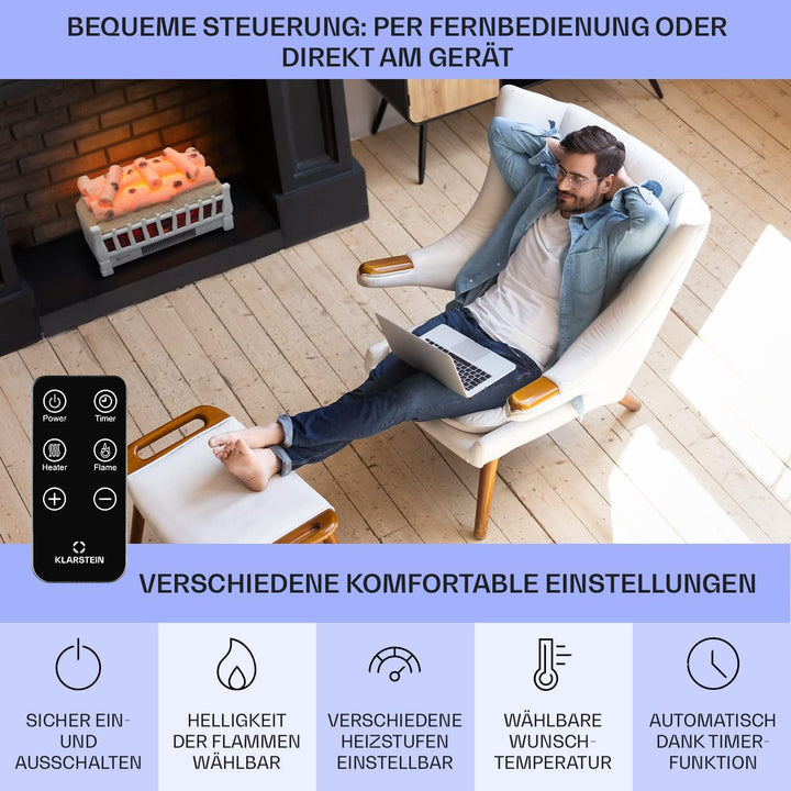 Klarstein Elektrokamin, Elektro Heizungen für Wohnzimmer & Innenräume, Elektrischer Kamin mit LED Fl