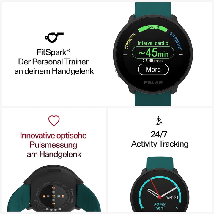 Polar Unite – Smartwatch - Wasserdichte Fitnessuhr mit Connected GPS, Schlaftracking, täglichen Trai