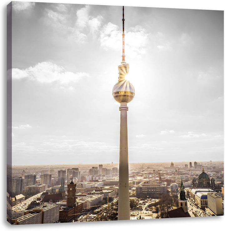 Pixxprint Berliner Fernsehturm als Leinwandbild/Grösse: 70x70 cm/Wandbild/Kunstdruck/fertig bespannt