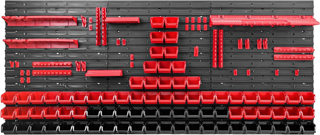 Lagersystem Werkstattregal | 172 x 78 cm | 80 stck. Box | Wandregal mit Werkzeughalterungen und Stap