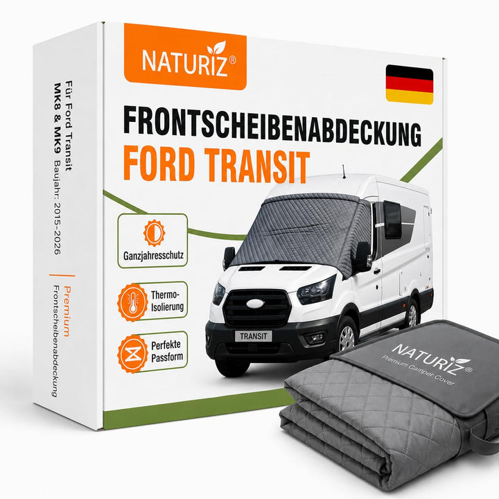 NATURIZ® Frontscheibenabdeckung Ford Transit – Premium Scheibenabdeckung - Thermomatte aussen +Sonne