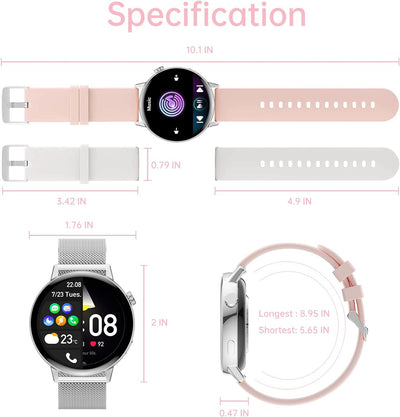 Erkwei Smartwatch Damen mit Bluetooth Anrufe 1,32 Zoll Touchscreen Damenuhr für iPhone Android Fitne