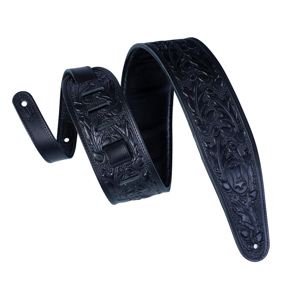 Levy's Leathers PM44T01-BLK Gitarrengurt, gepolstert, Leder, Eichel- und Eichenblätter-Design, 7,6 c