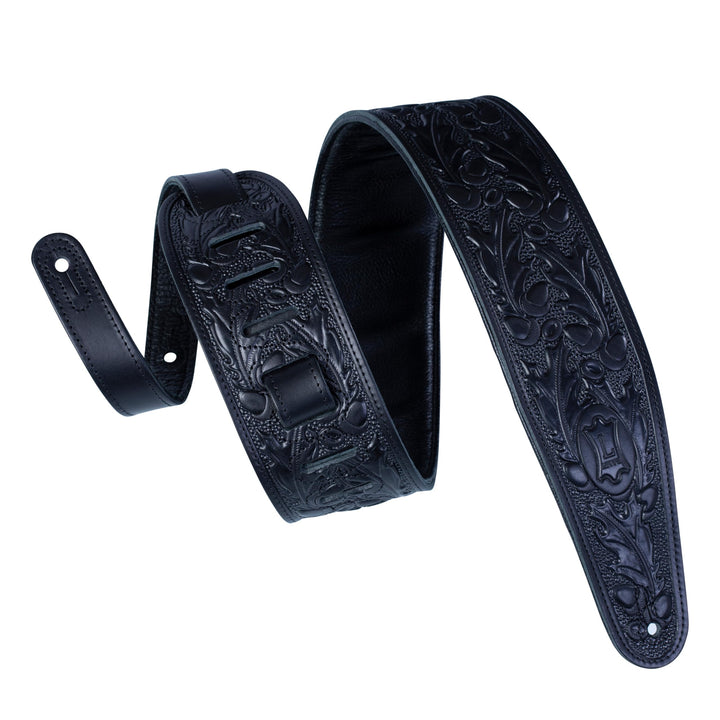 Levy's Leathers PM44T01-BLK Gitarrengurt, gepolstert, Leder, Eichel- und Eichenblätter-Design, 7,6 c