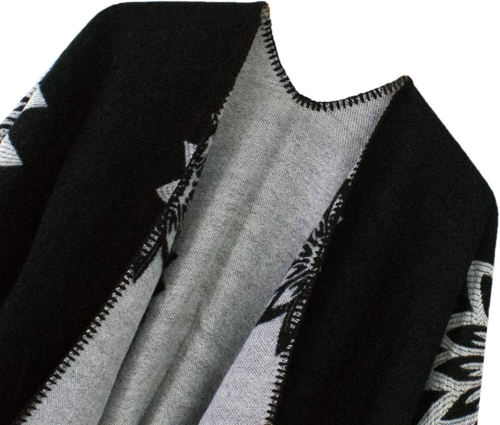 Damen Warm Offene Front Strick Schals und Wraps Floral Elegante Cardigans Poncho Cape Coat Mantel Sc