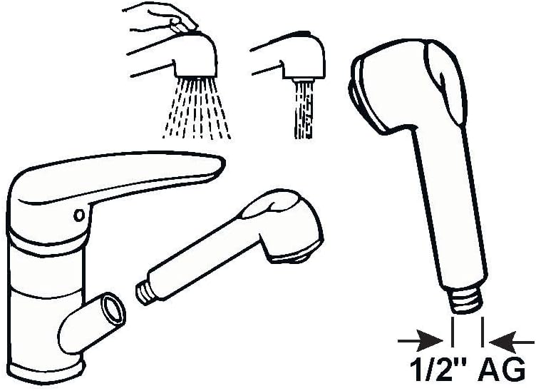 Cornat Ersatz-Handbrause 1/2 Zoll AG - Chrom - Anti-Kalk-Funktion - Normal- & Brausestrahl - Für Spü