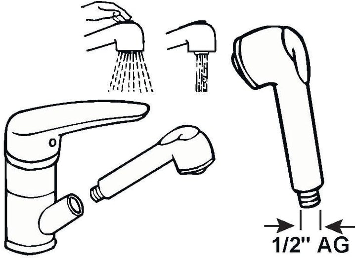 Cornat Ersatz-Handbrause 1/2 Zoll AG - Chrom - Anti-Kalk-Funktion - Normal- & Brausestrahl - Für Spü