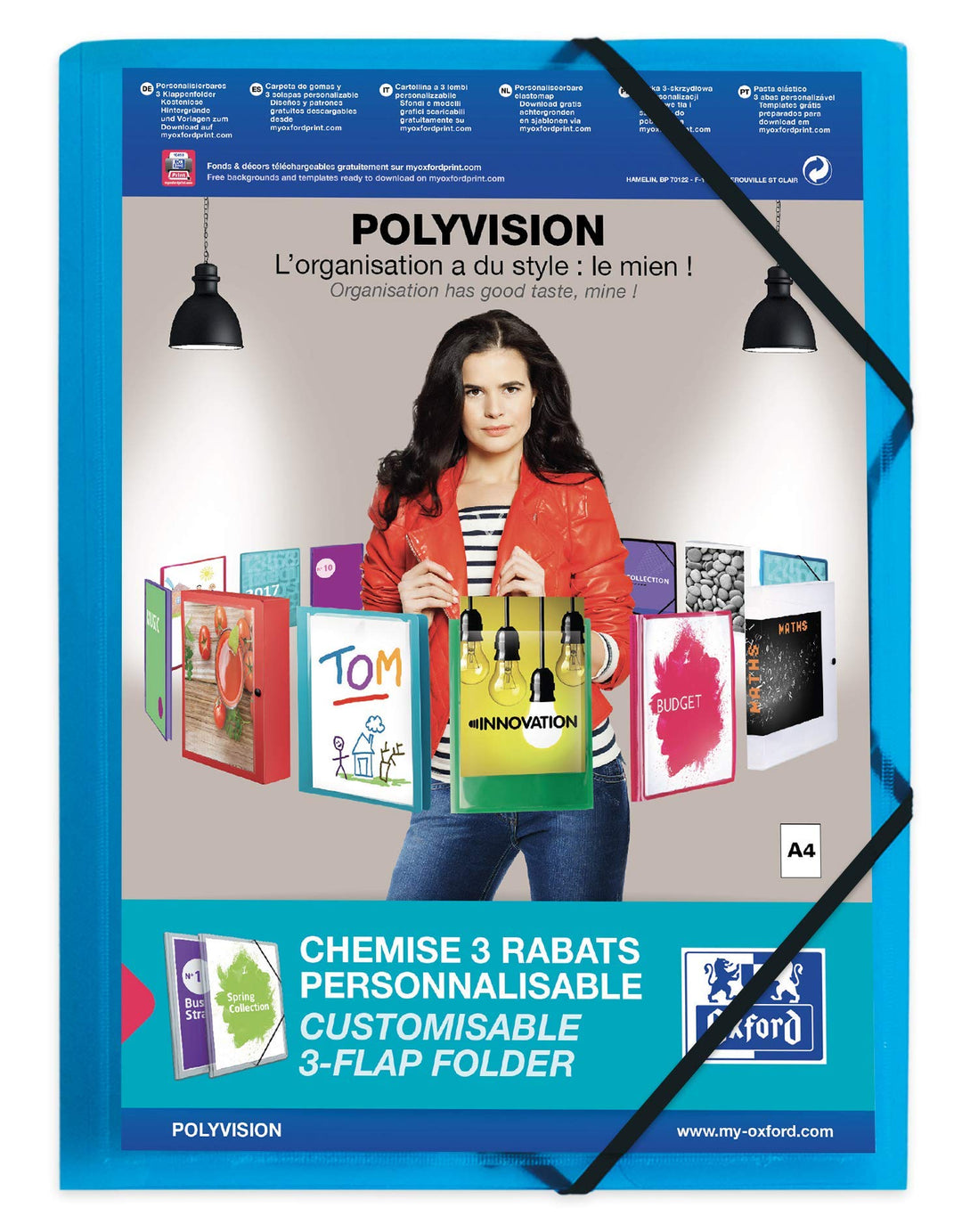 Oxford Kunststoff-Eckspannmappe polyvision, A4, 3 Klappen, 12er Pack blau Eckspannermappe polyvision