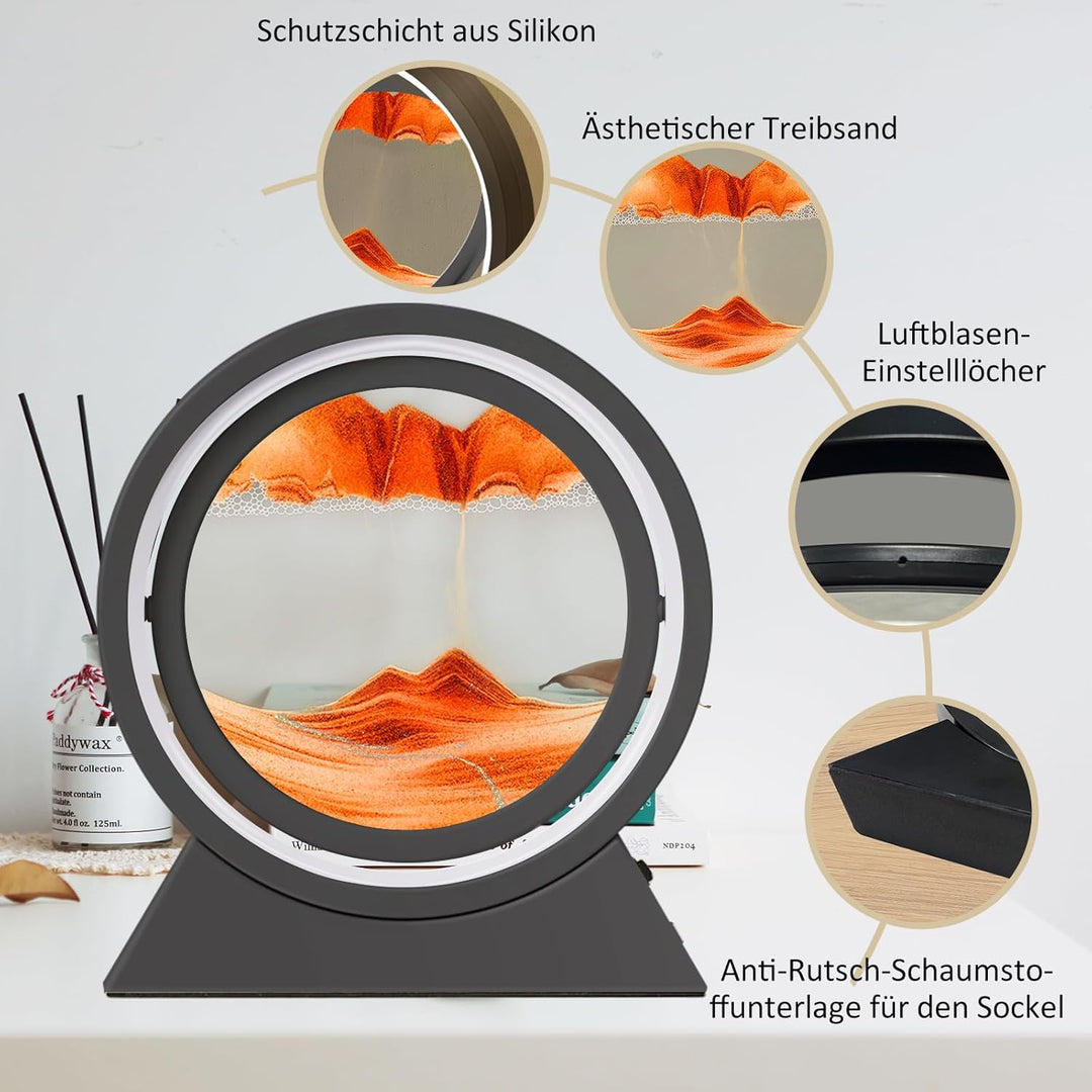 Ulikey Sandbilder Zum Drehen, 3D Dynamische Sandbild mit Led Licht, 10 Zoll Bewegende Sandkunst, Fli