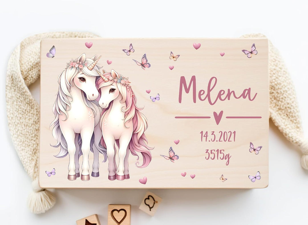 Little Deco Personalisierte Holzkiste Baby Erinnerungskiste | M - 30 x 20 x 13 cm | Pferde Geschenk